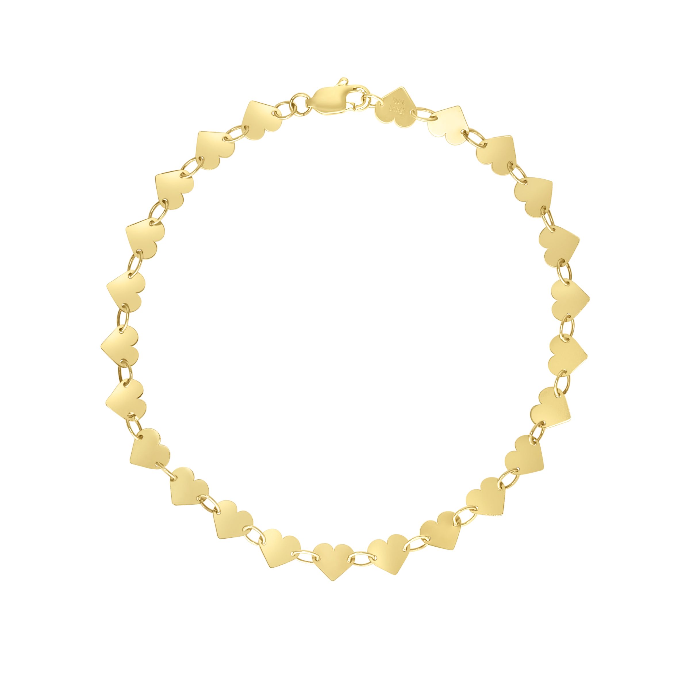 14 Karat Yellow Gold Mirror Hearts Chain Bracelet